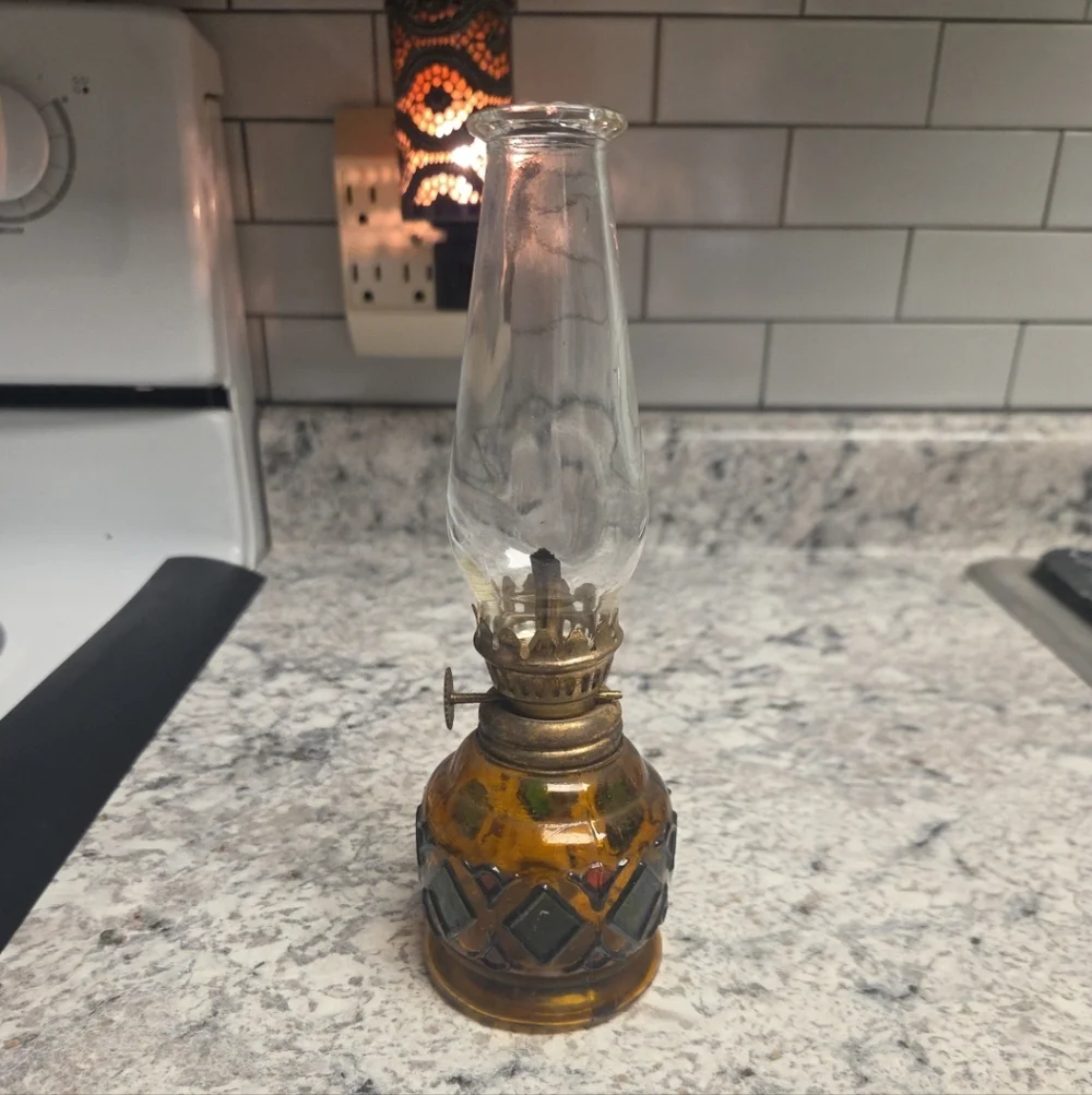 Amber Glass Lantern with Brass Accents